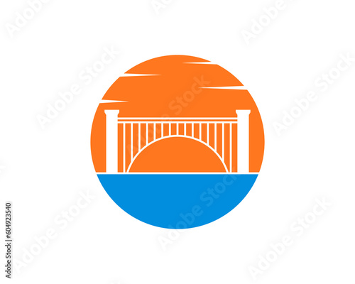 Bridge silhouette in sunset illustration logo