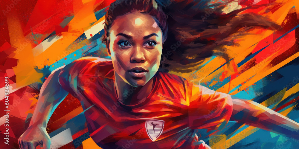 Dynamic FIFA Women's World Cup illustration featuring a creative female player. Generative AI