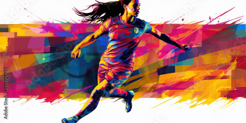 Vibrant female soccer player silhouette wallpaper. Concept design for FIFA Women's World Cup. Generative AI © Bartek