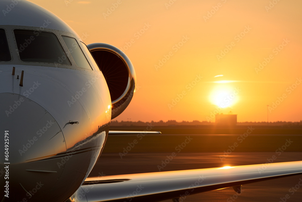 close up of Corporate Jet at sunset