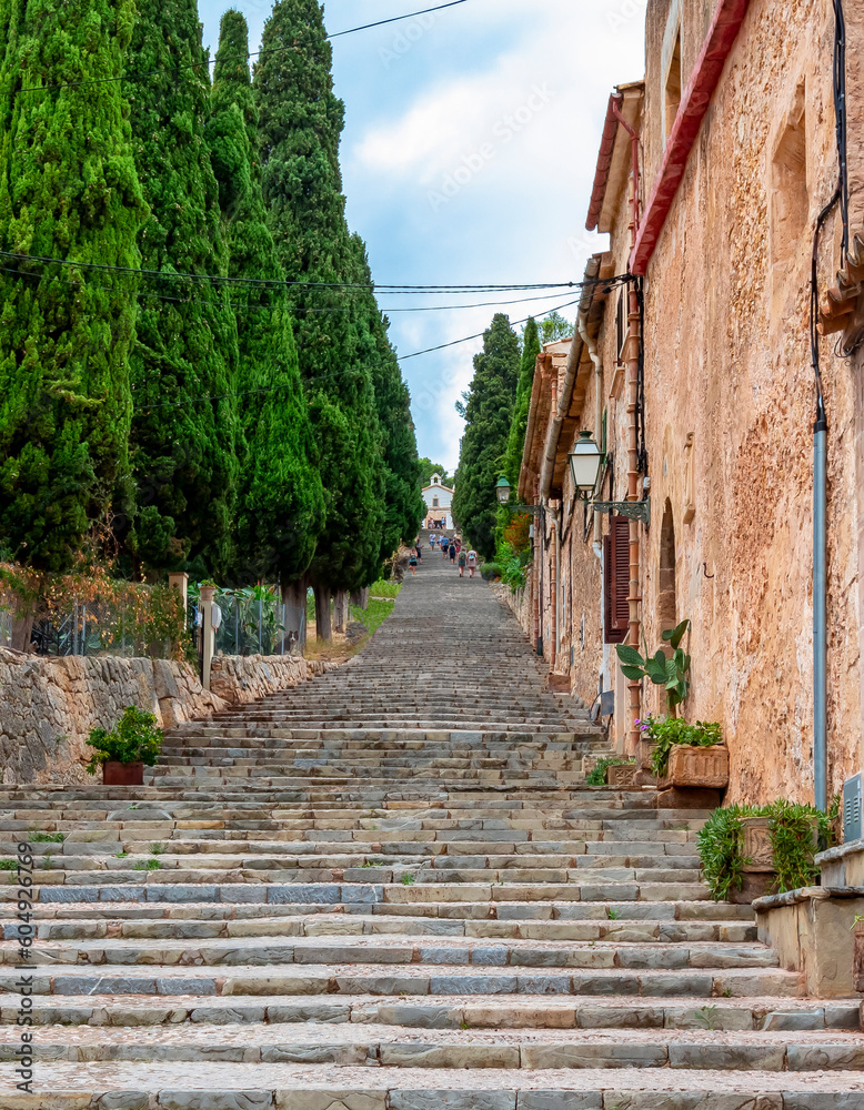 Calvary Stairs in Pollensa town, Mallorca, Balearic islands, Spain