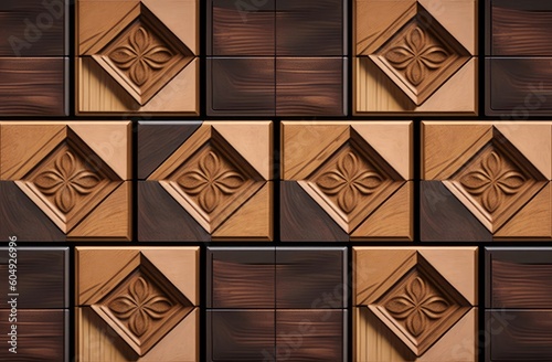 Wooden 3D Wall tiles design, wallpaper for home decor, Generative AI