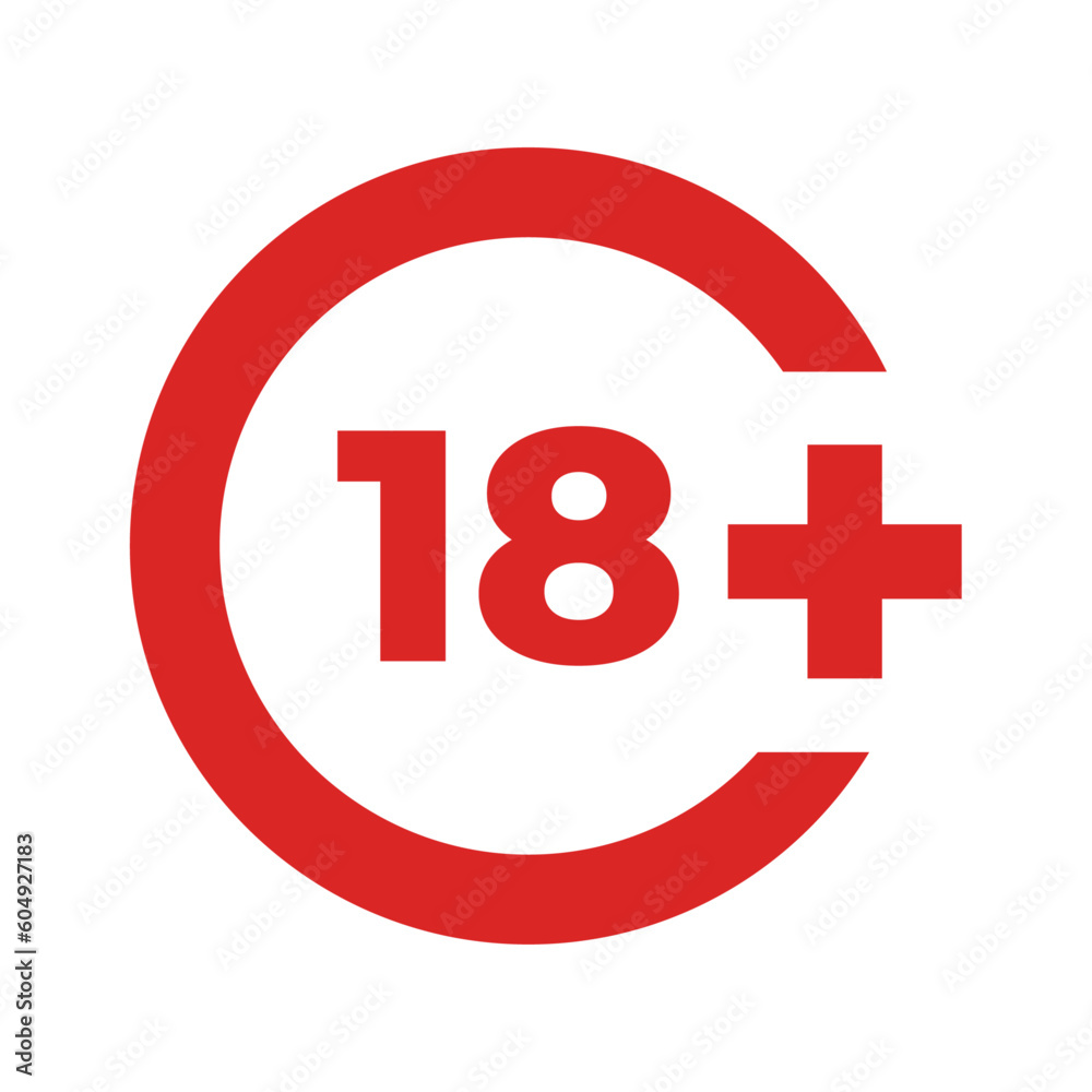 Vector over eighteen 18 plus icon symbol illustration design template minimal red isolated on white Vector over eighteen 18 plus icon symbol illustration design template minimal red isolated on white