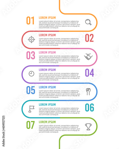 Infographic curve 7 steps or options to success. Vector illustration.