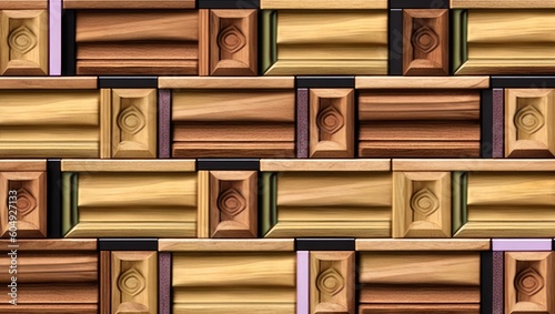 Wooden 3D Wall tiles design, wallpaper for home decor, Generative AI
