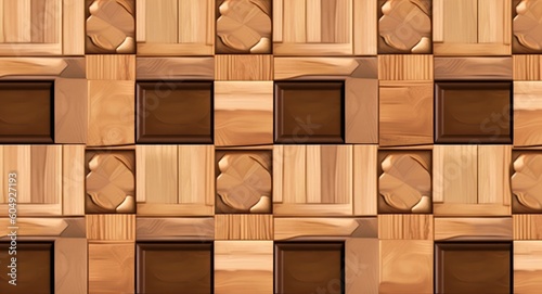 Wooden 3D Wall tiles design, wallpaper for home decor, Generative AI