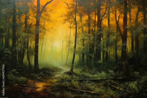 Painting by gold powder  a forest