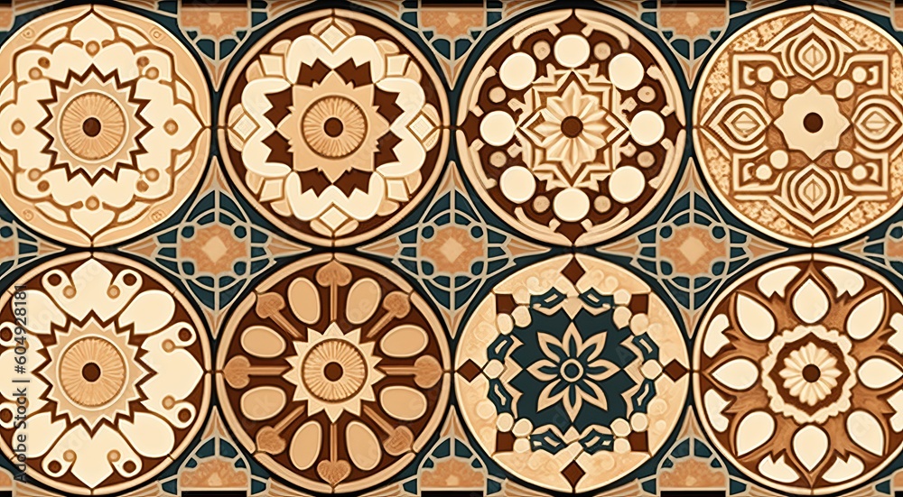 Moroccan retro tile pattern vintage background for wall tile design, Generative AI