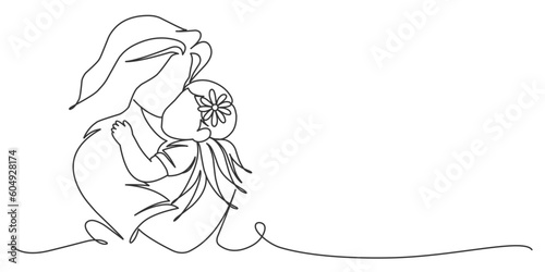 Mother and daughter linenart vector illustration