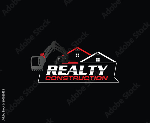 Excavator Real Estate House Construction Logo Design Template