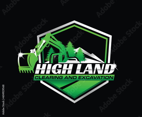 Excavator Land Moving Logo Design Template