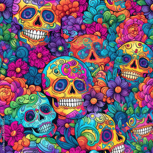 Sugar skull colorful seamless repeat pattern [Generative AI] 