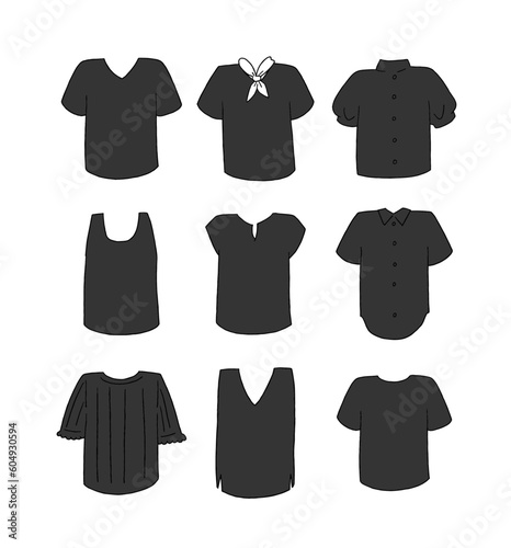 黒の半袖の服のイラストセット