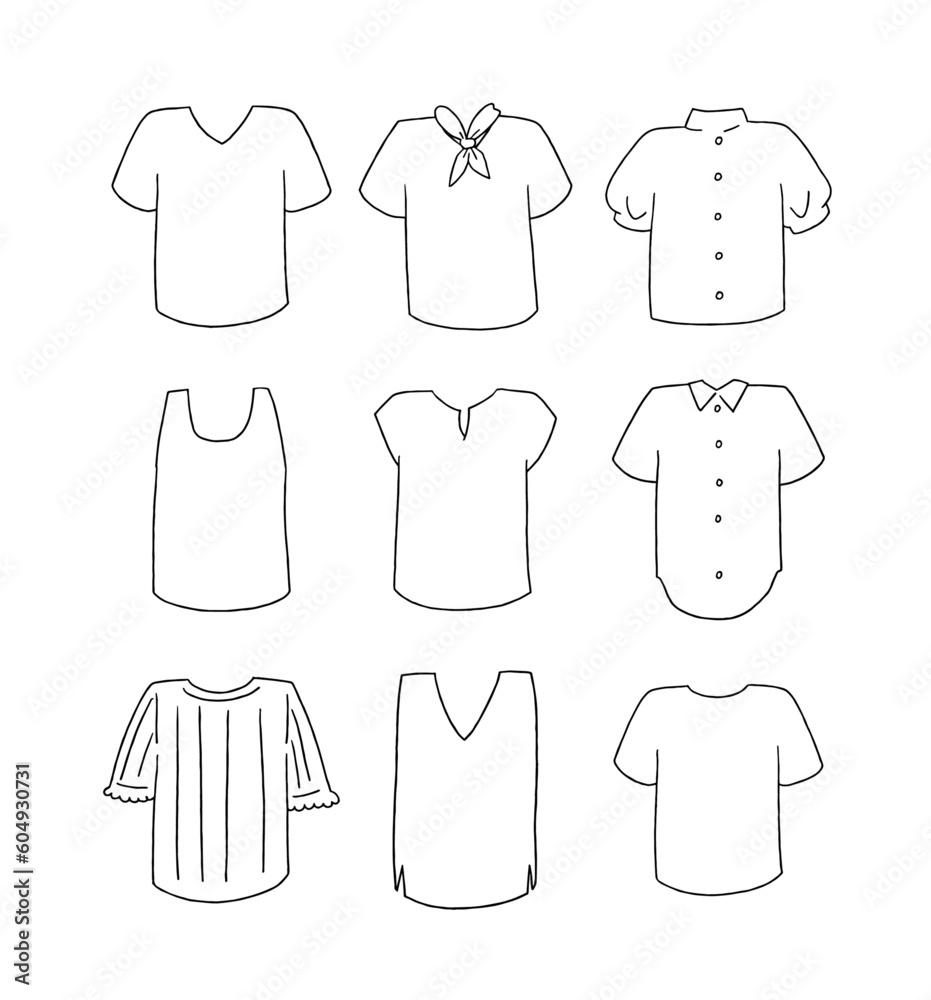Fototapeta premium 白の半袖の服のイラストセット