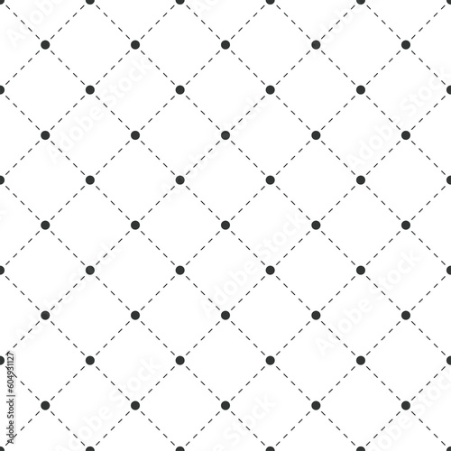 Geometric seamless pattern. Dots with dashed lines. Polka dotted texture with rhombus. Sample for textile products.