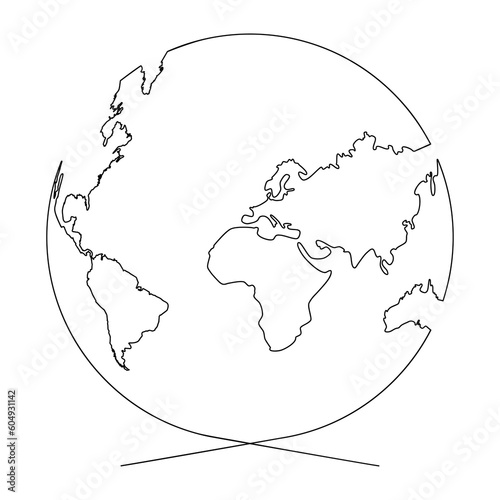 Continuous line globe. Planet of Earth one line drawing. Hand-drawn illustration for logo, emblem and design poster.
