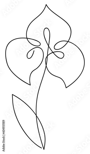 Iris one line drawing. Continuous line flower. Hand-drawn illustration for logo, emblem and design card, poster.