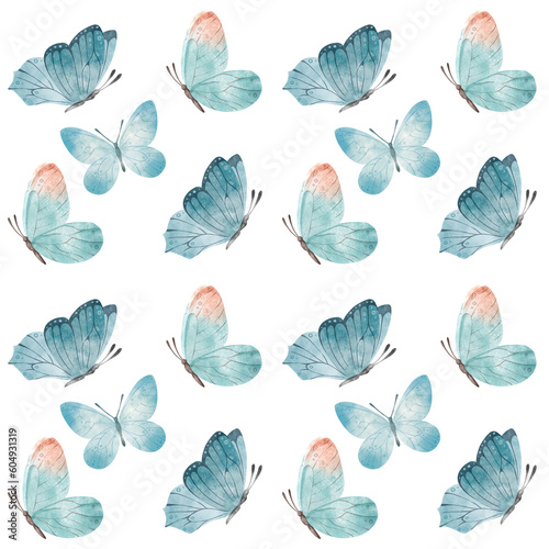 seamless pattern butterflies watercolor delicate natural