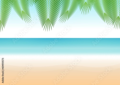 Fototapeta Naklejka Na Ścianę i Meble -  Summer or Tropical Beach Background with Palm Tree. Vector Illustration. 