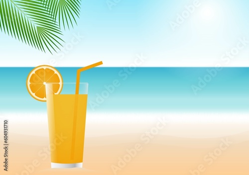 Orange Juice Summer Drink at the Beach. Vector Illustration. 
