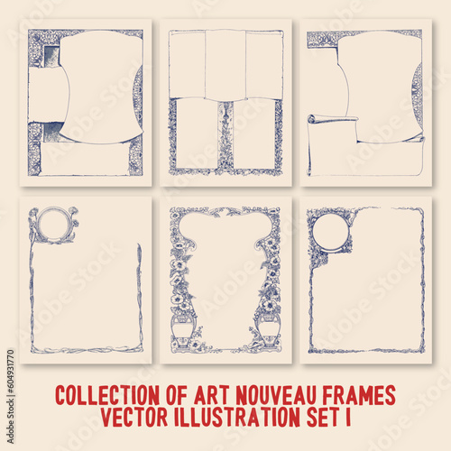 Collection of art nouveau frames vector illustration set 1