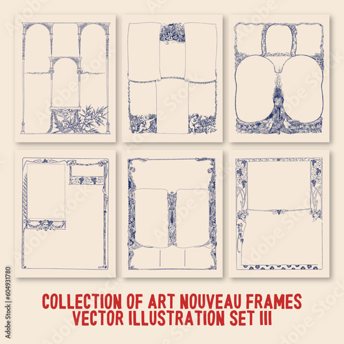 Collection of art nouveau frames vector illustration set 3