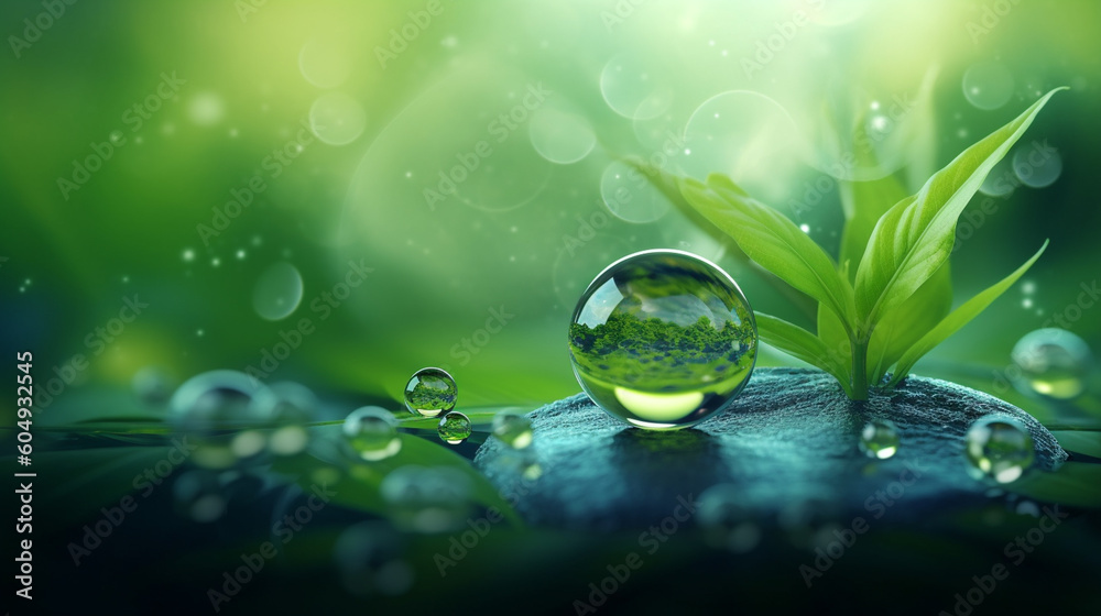 Green leaf with water droplets on the top Green leaf with water droplets on the top