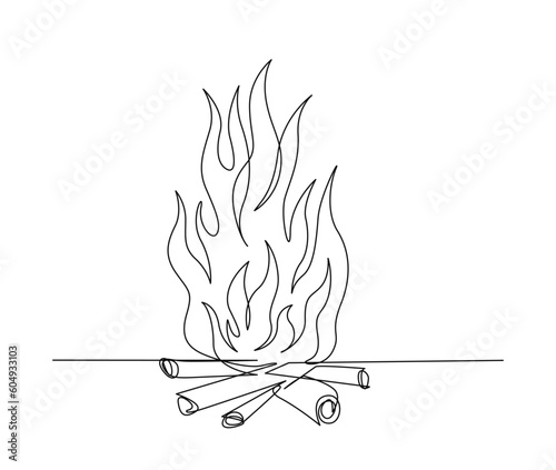 Tableau sur toile Continuous one line drawing of fire flame