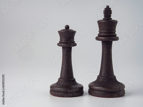 Set of wooden chessboard with chess pieces isolated on white background 