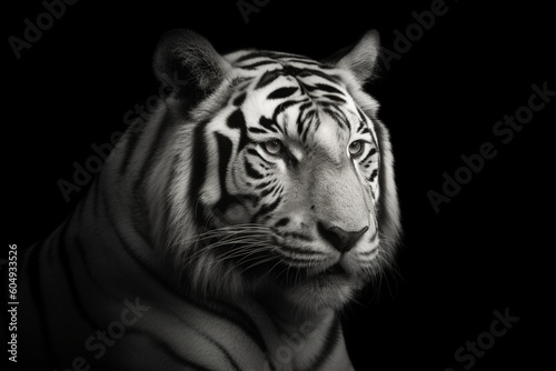 Black   White Beautiful tiger - isolated on black background
