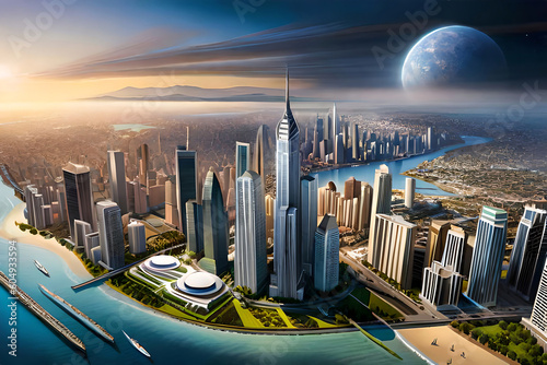 Smart Cities and Futuristic Landscapes: The Role of Technology in Building Tomorrow's World #604933594