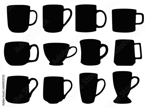 Set Vector collections black glass and cup silhouette beverage icon illustration