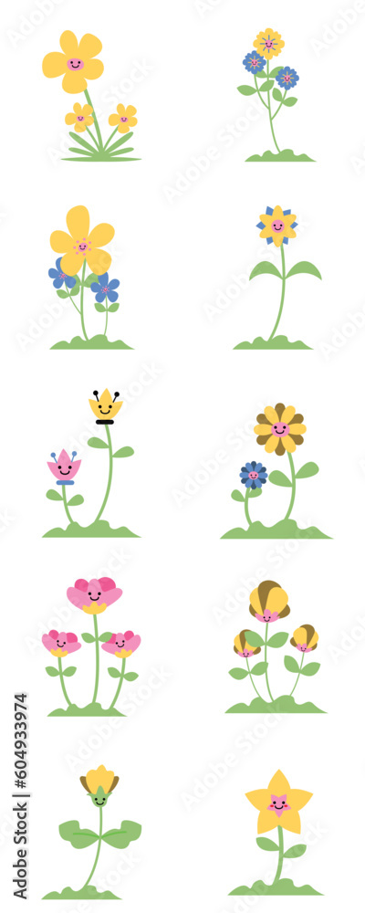 Obraz premium Cute Simple Flower Illustration Set Collection