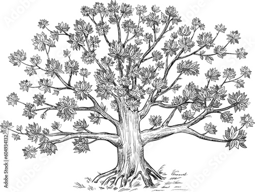 Decorative family tree. Hand drawn vector illustration. For decoration and design.