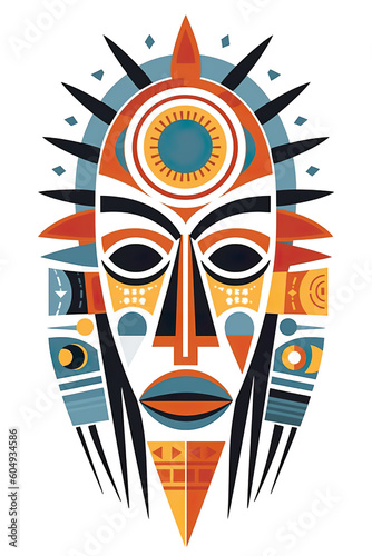 A stylized illustration of a man"s face. Generative AI. African tribal mask.