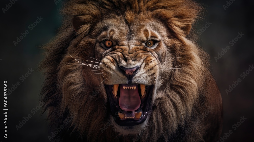 Close Up angry lion head generative AI