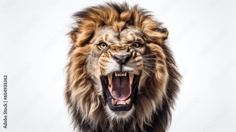 Angry lion head  white background generative AI