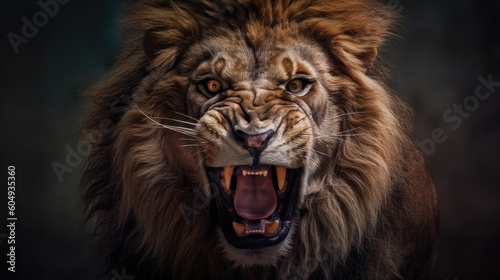 Close Up angry lion head generative AI © Alexander Beker