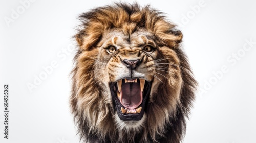 Angry lion head white background generative AI