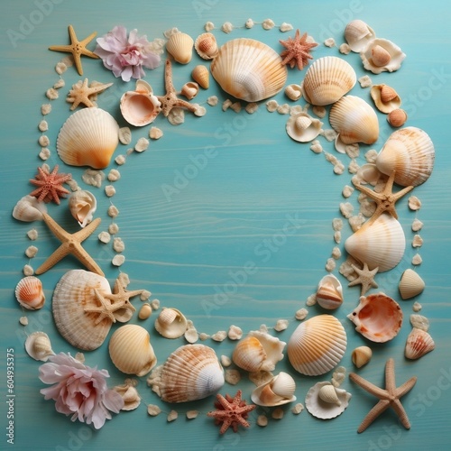 Seashell Garland on the Background of the Sea. Generative AI