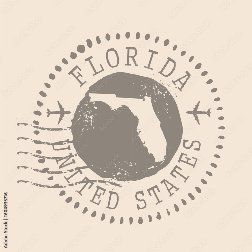 Stamp Postal of Florida. Map Silhouette rubber Seal.  Design Retro Travel. Seal  Map of Florida grunge  for your design. United States. EPS10