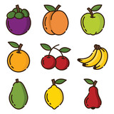 Set of fruit line art vector.