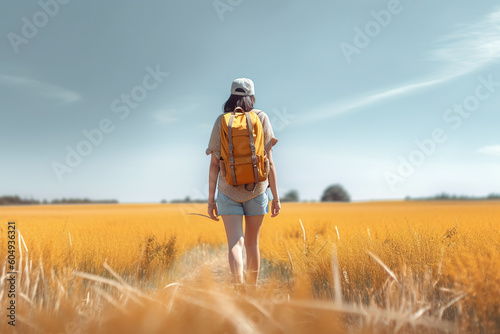 A woman standing in a field of tall grass. Generative AI.
