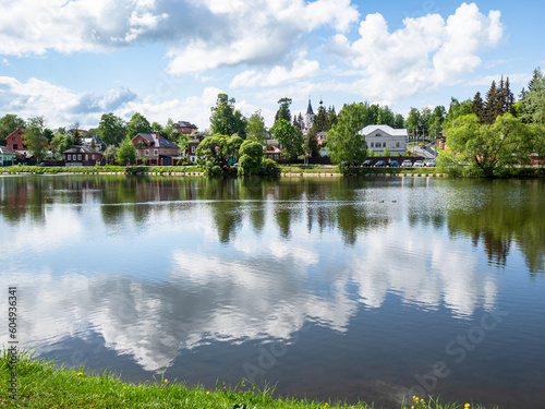 view of Kelar pond in Sergiev Posad town on sunny May day photo