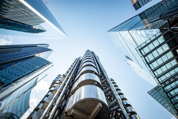 London- Upwards view of City Of London financial district 