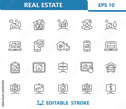 Real Estate Icons. House, Home, Real Estate Sign vector icon set