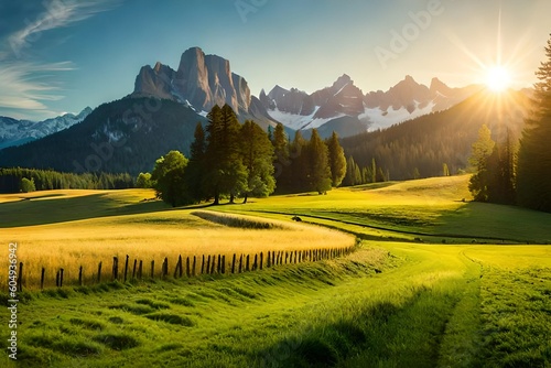 landscape in the mountains with trees by AI generating