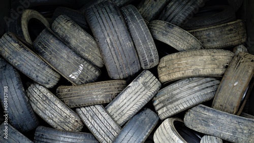 disused tires stacked as background