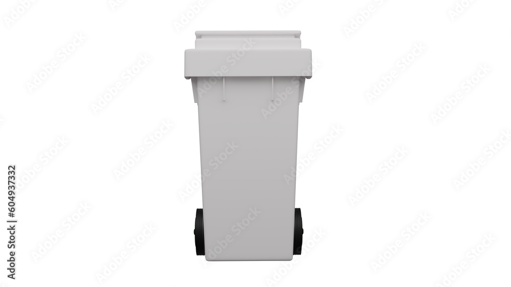 Plastic white recycling bin on wheels isolated on transparent background. Garbage concept. 3D render