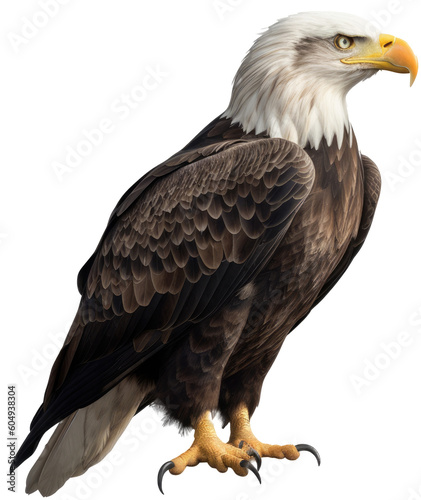 Full body portrait of an american bald eagle isolated on white background as transparent PNG  side view  generative AI animal